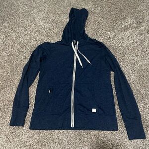 Vuori Heathered Blue Hoodie with Cream Accents